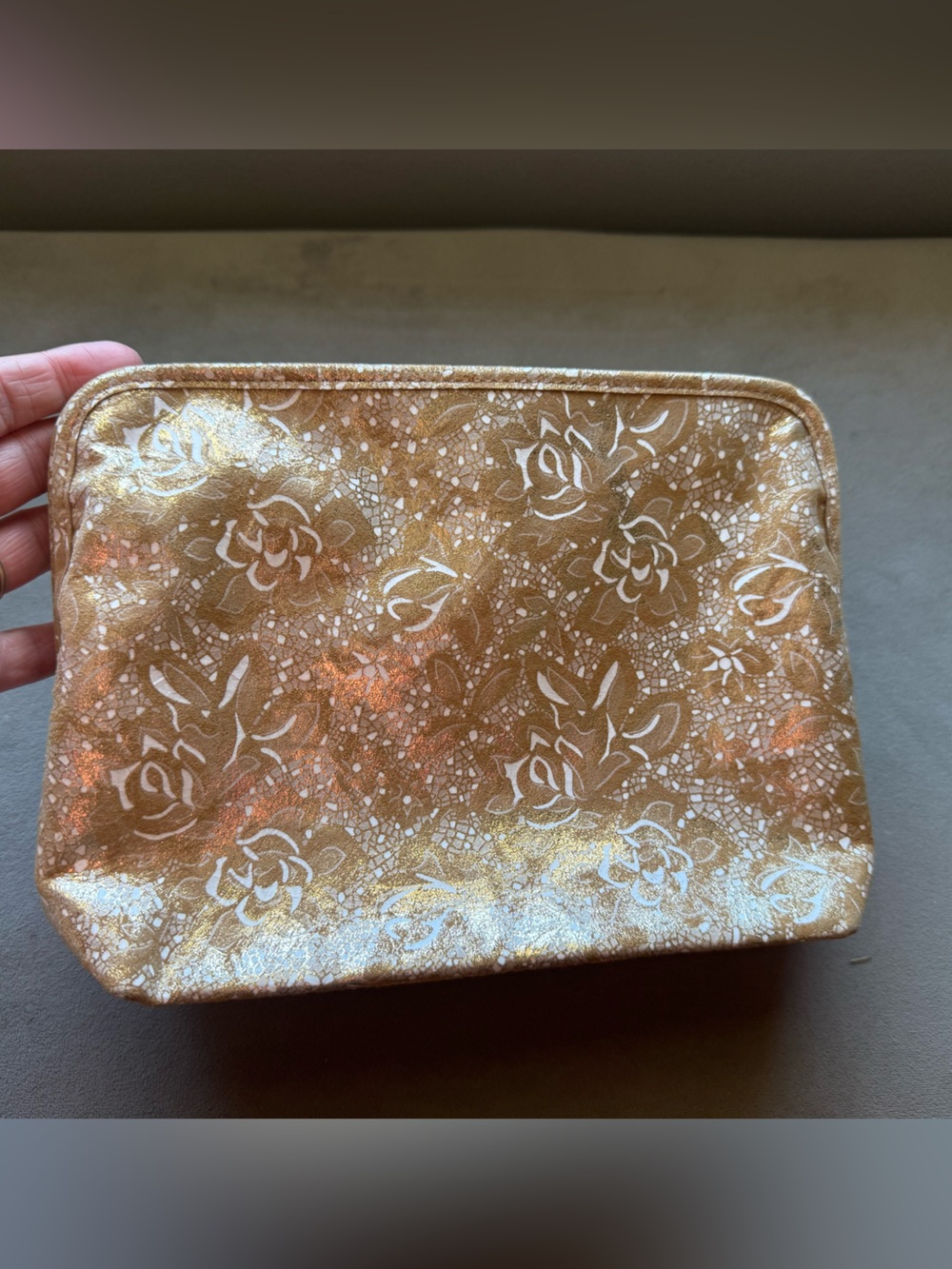 HOBO Metallic Gold Floral Cosmetic Pouch